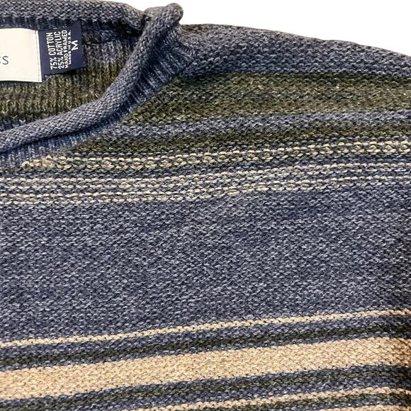 Bill Blass Men’s Medium Knit Sweater Navy Blue Tan Long Sleeve Sweatshirt - Picture 1 of 7